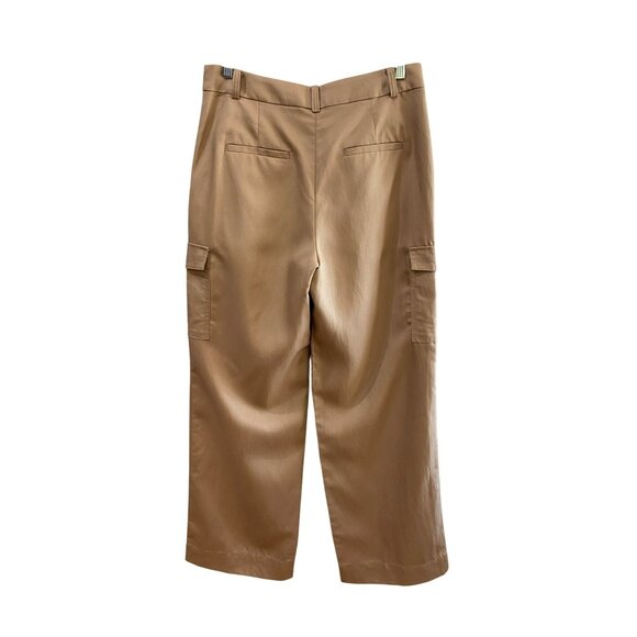 Wide-Leg Tan Cargo Pants By Loft Size 8 Lyocell/Linen Blend High-Waist Button & - Picture 6 of 9